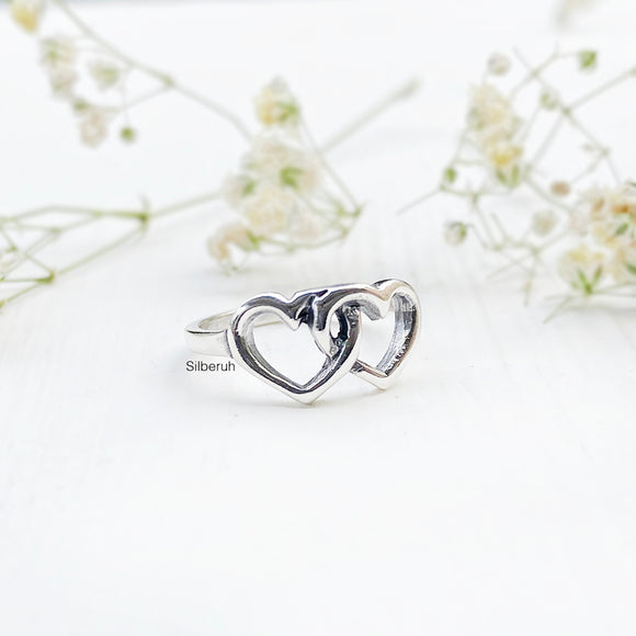 Twin Heart Silver Ring