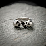 double skull sterling silver ring for men and women