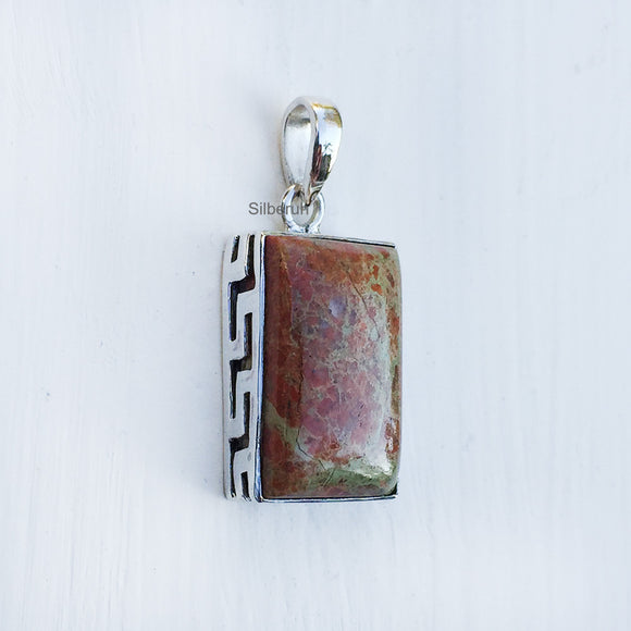 Unakite Greek Silver Pendant