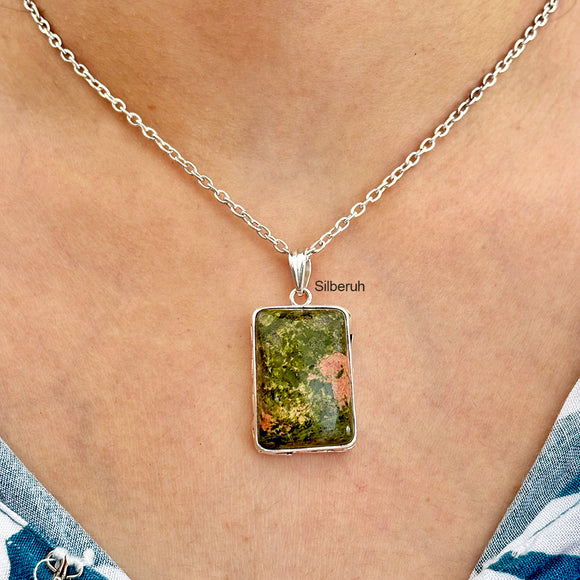 Unakite Greek Silver Pendant