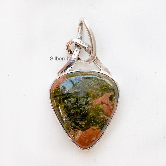 Unakite Knot Silver Pendant