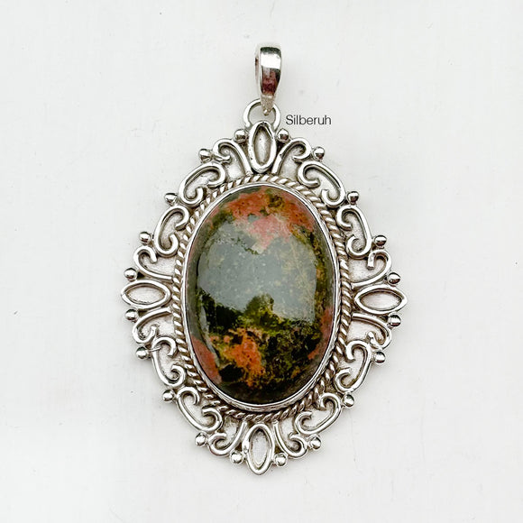 Unakite Ornamental Silver Pendant