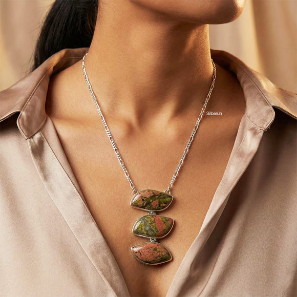 Unakite Silver Necklace