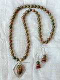 Unakite Silver Necklace & Earring