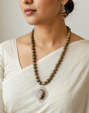 Unakite Silver Necklace & Earring