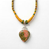 Unakite Triquetra Knot Silver Necklace