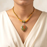 Unakite Triquetra Knot Silver Necklace