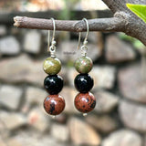 Unakite, Black Onyx & Mahogany Obsidian Silver Earring