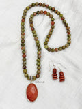 Unakite & Facetted Golden Sunstone Silver Necklace & Earring