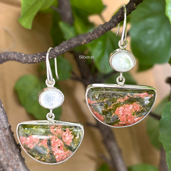 Unakite & Mother of Pearl Silver Earring