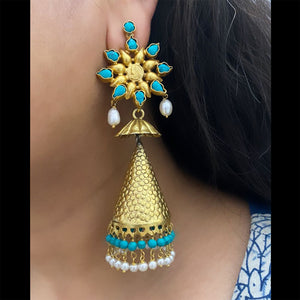 Turquoise & Pearl Silver Gold Jhumka