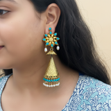 Turquoise & Pearl Silver Gold Jhumka