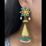 Turquoise & Pearl Silver Gold Jhumka