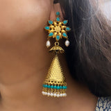 Turquoise & Pearl Silver Gold Jhumka