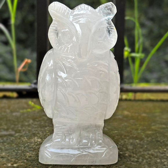 Hand-carved milky quartz owl for spiritual healing