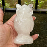 Crystal owl figurine in white quartz for intuition and energy