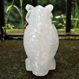 Decorative owl in natural white quartz for vastu and protection