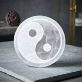 Sacred Yin Yang engraved Selenite charging plate for spiritual home décor