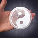 3 inch Selenite charging plate engraved with Yin Yang symbol
