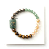 Zibu Abundance Bracelet with natural Pyrite Citrine Green Aventurine Tiger's Eye and engraved Zibu Coin