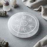3 inch Zibu Symbol Selenite crystal charging plate for gemstone jewellery
