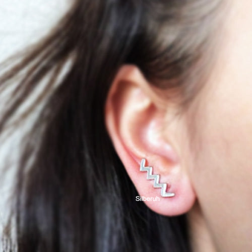 Zigzag Silver Ear Climber Earring
