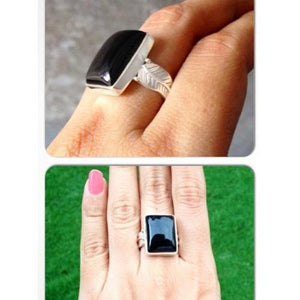 BLACK ONYX LEAF SILVER RING - SILBERUH