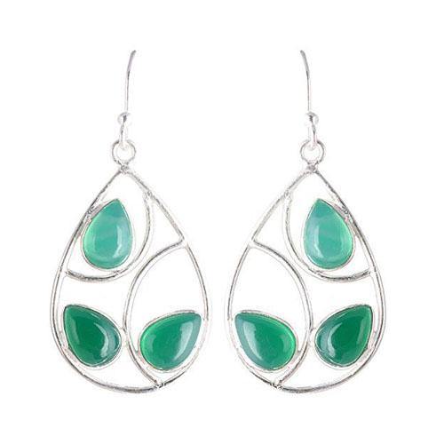 GREEN ONYX SILVER LEAF EARRING - SILBERUH