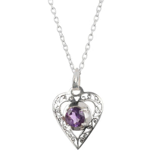 AMETHYST FILIGREE HEART SILVER  PENDANT - SILBERUH