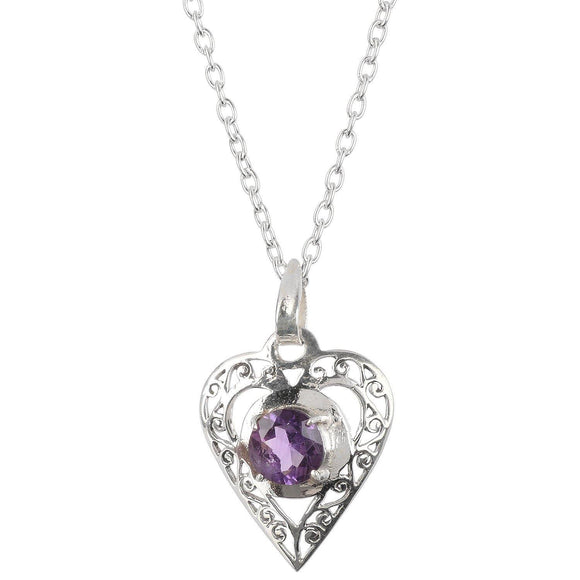 AMETHYST FILIGREE HEART SILVER  PENDANT - SILBERUH