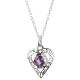 Natural Amethyst heart pendant in sterling silver
