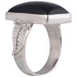 BLACK ONYX LEAF SILVER RING - SILBERUH