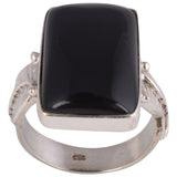 BLACK ONYX LEAF SILVER RING - SILBERUH