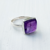 Amethyst Silver Square Ring