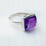 Amethyst Silver Square Ring