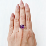 Amethyst Silver Square Ring