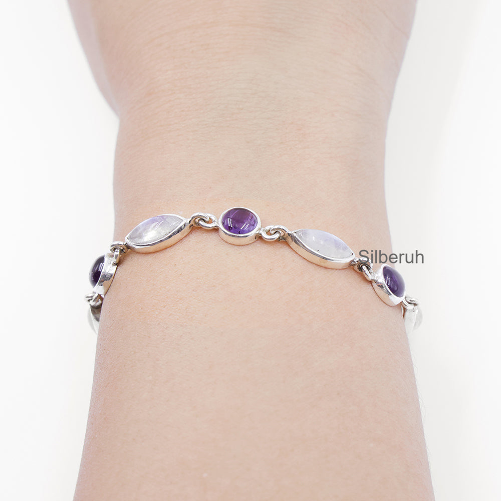 Amethyst Rainbow Moonstone Silver Bracelet – SILBERUH - Main Image