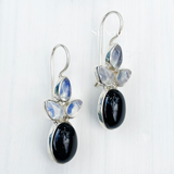 Black Onyx & Opalite Silver Earring