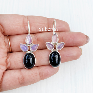 Black Onyx & Opalite Silver Earring