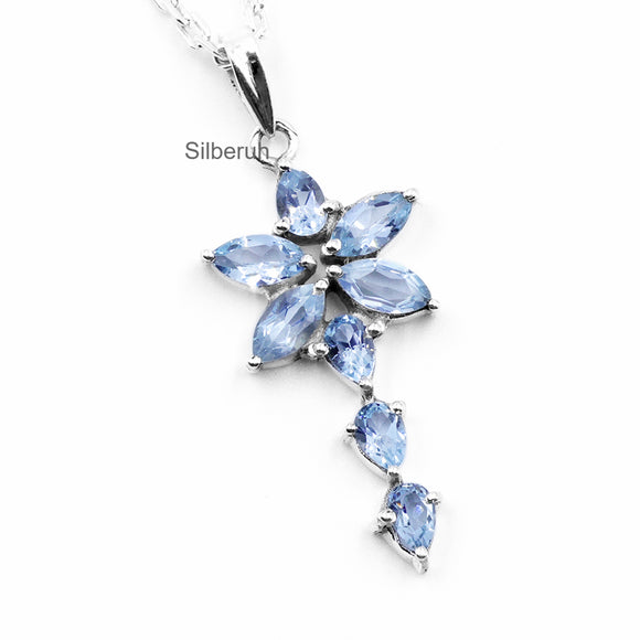 Blue Topaz Butterfly Silver Pendant