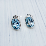 Blue Topaz Oval Silver Stud