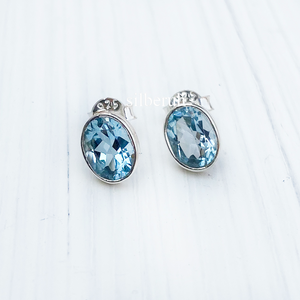 Blue Topaz Oval Silver Stud