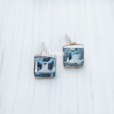 Blue Topaz Square Silver Stud