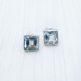 Blue Topaz Square Silver Stud