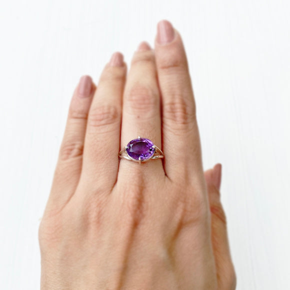 Facetted Amethyst Silver Ring