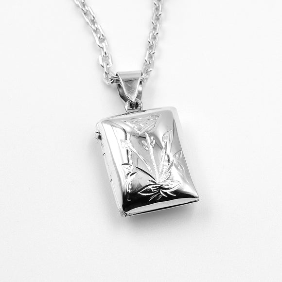 Flower Rectangular Silver Locket Pendant