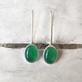 GREEN ONYX LONG HOOK SILVER EARRINGS - SILBERUH