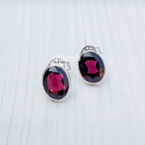 Garnet Oval Facetted Silver Stud