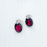 Garnet Oval Facetted Silver Stud