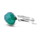 Green Onyx Facetted Adjustable Silver Ring